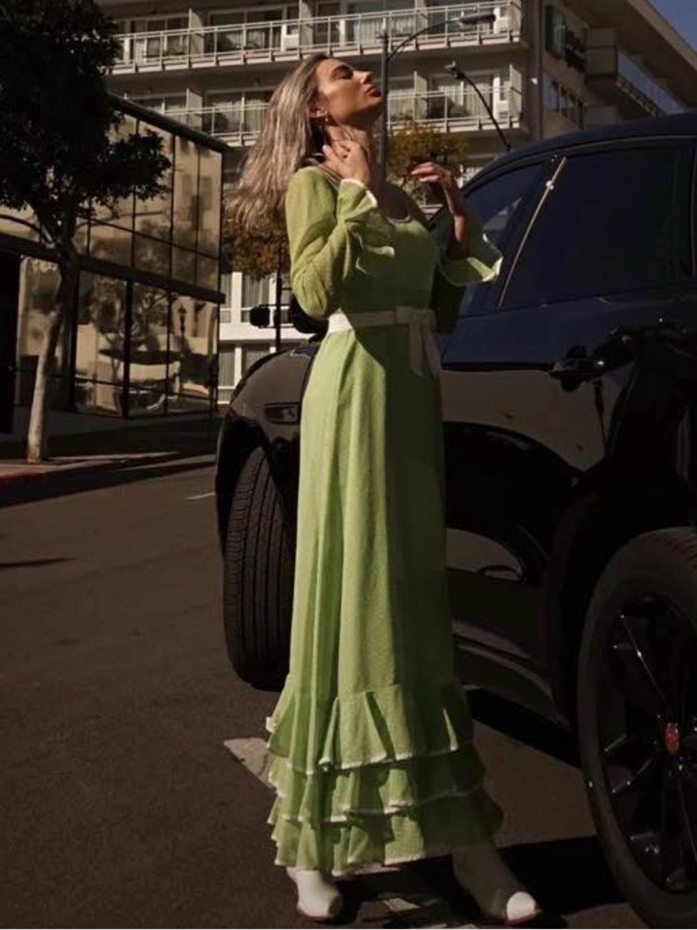Light Green Ruffle Maxi Dress - vintage - Picture 2 of 4